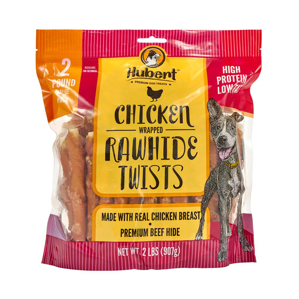 Premium All Natural Chicken Wrapped Rawhide Twist Treats for Dogs - 2 lbs Resealable Pack