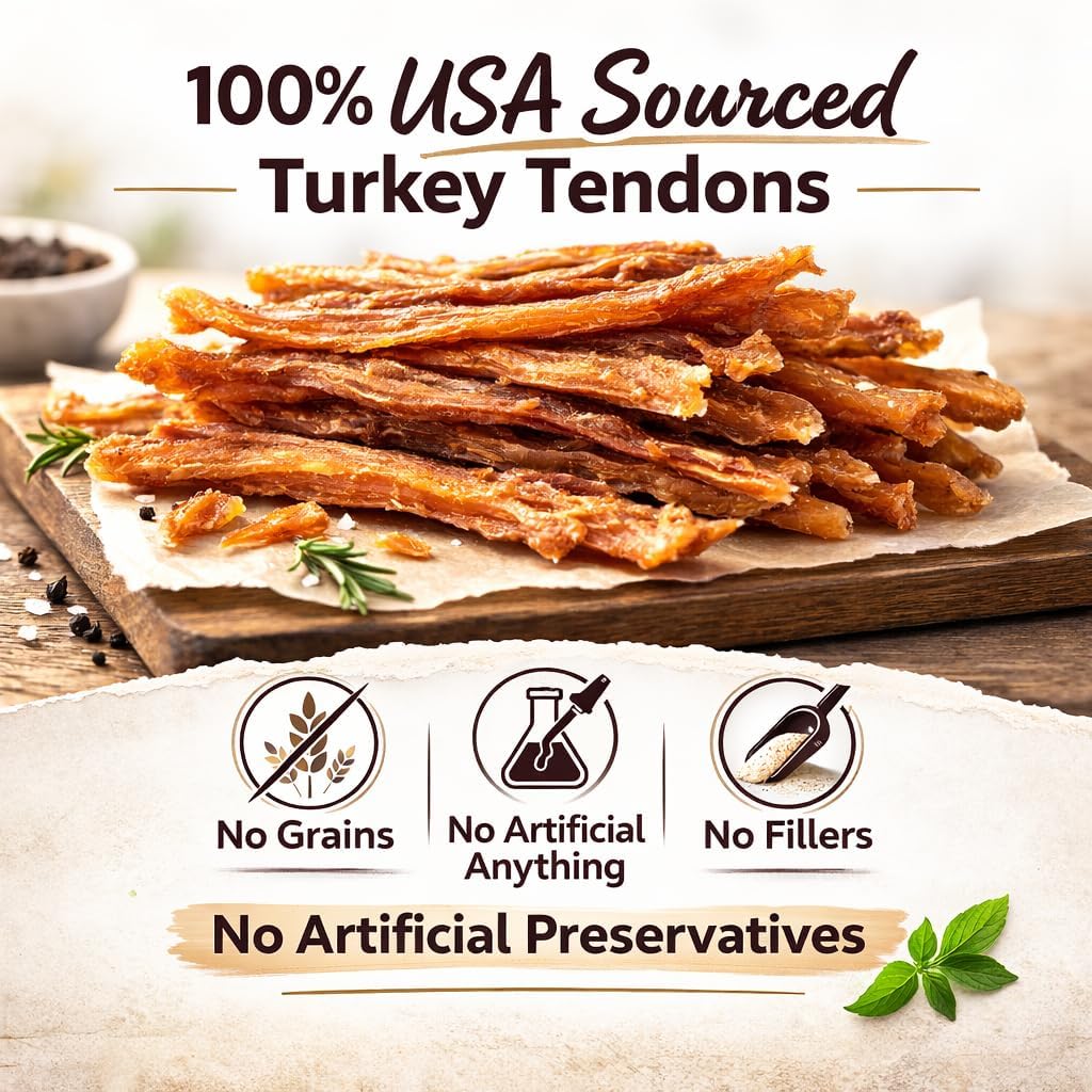 Premium All Natural Turkey Tendon Chew Treats for Dogs - Sticks & Rings