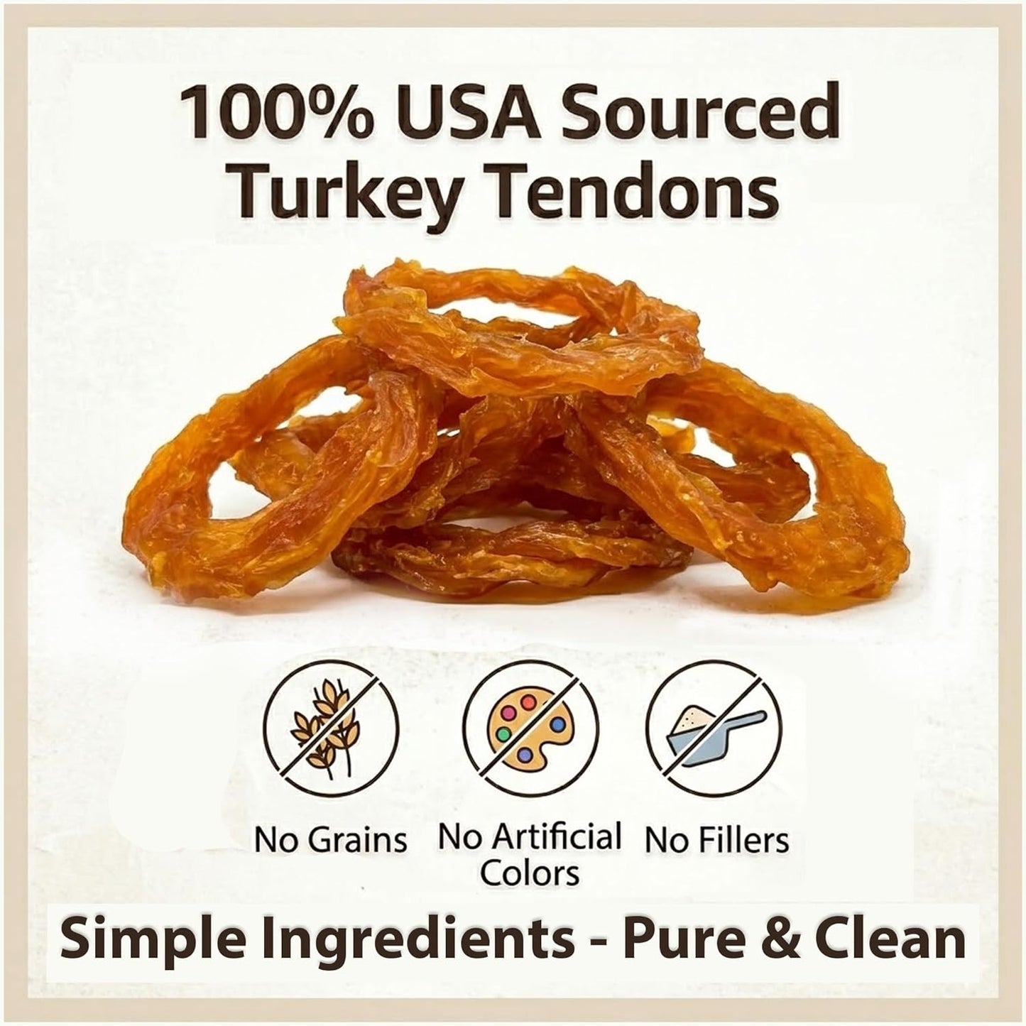 Premium All Natural Turkey Tendon Chew Treats for Dogs - Sticks & Rings
