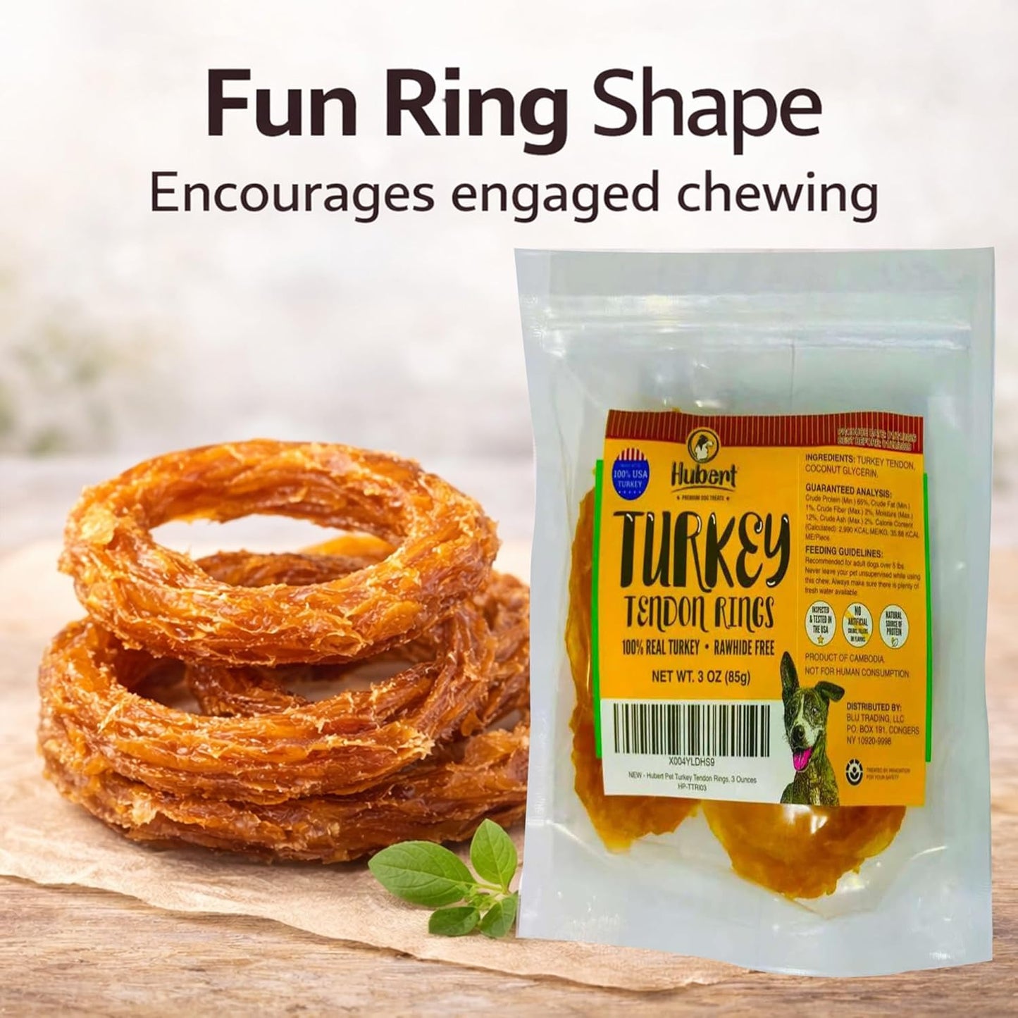 Premium All Natural Turkey Tendon Chew Treats for Dogs - Sticks & Rings