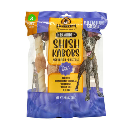 Gourmet All Natural Triple Flavored 10-inch Rawhide Kabobs Treats for Dogs - 1.8 lbs Resealable Pack