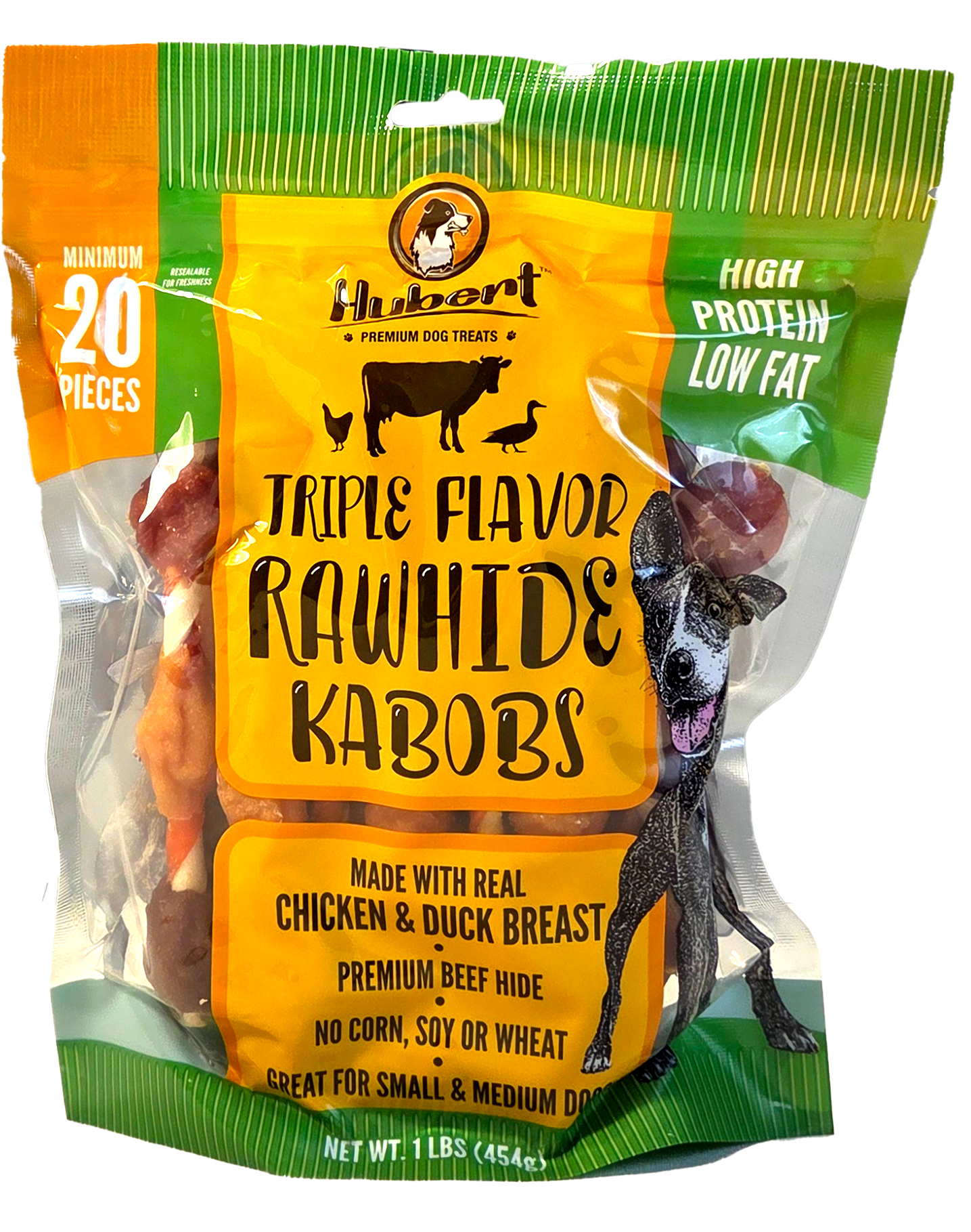 Premium All Natural Triple Flavored Rawhide Kabob Treats for Dogs