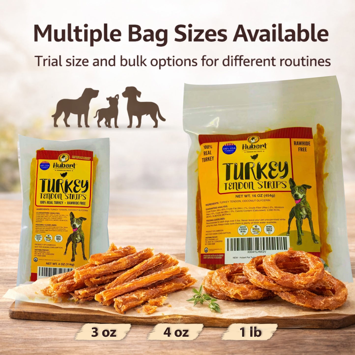 Premium All Natural Turkey Tendon Chew Treats for Dogs - Sticks & Rings