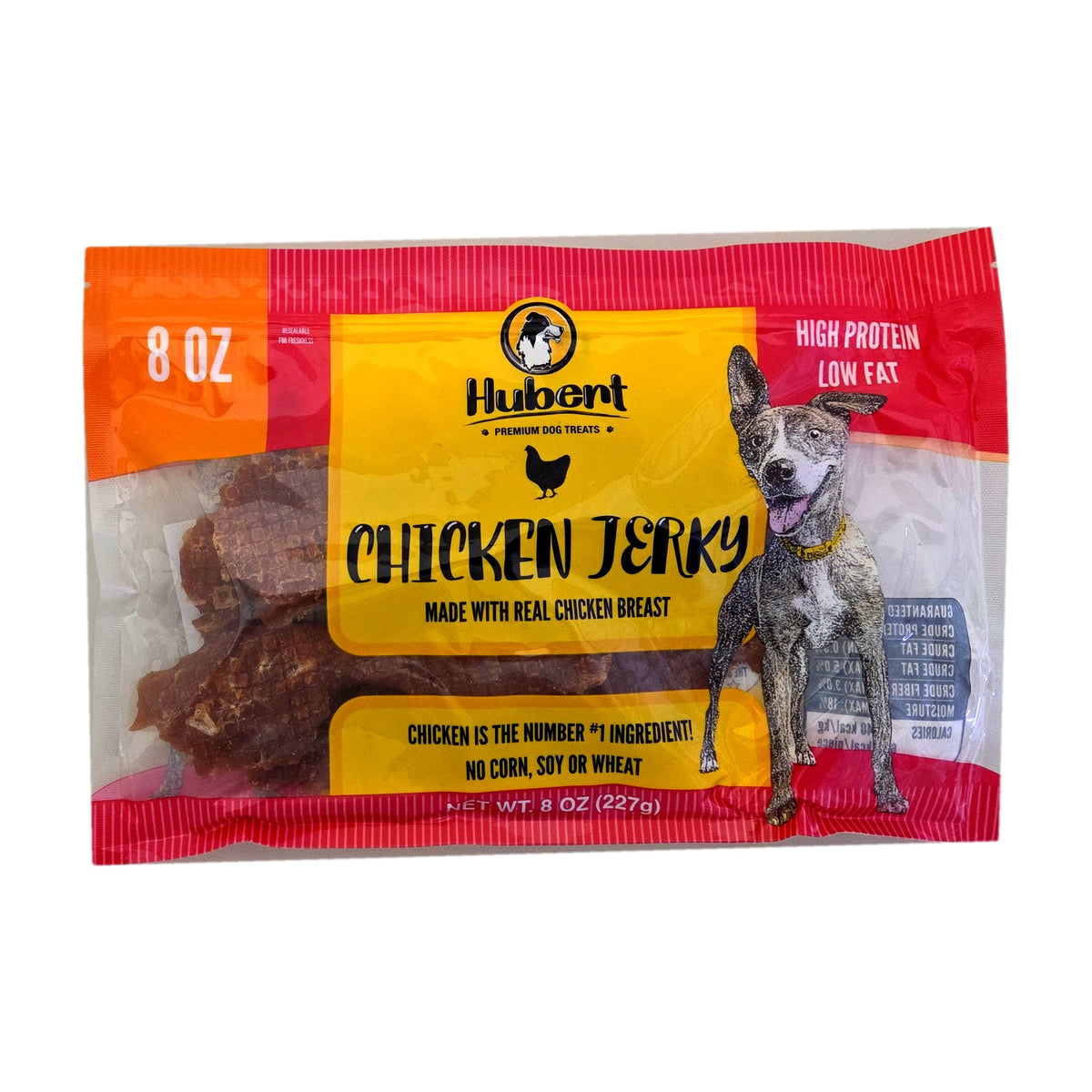Hubert Chicken Jerky dog treats 8 oz bag, front