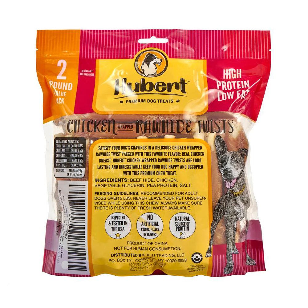 Premium All Natural Chicken Wrapped Rawhide Twists Treats for Dogs - 2 lbs Resealable Pack