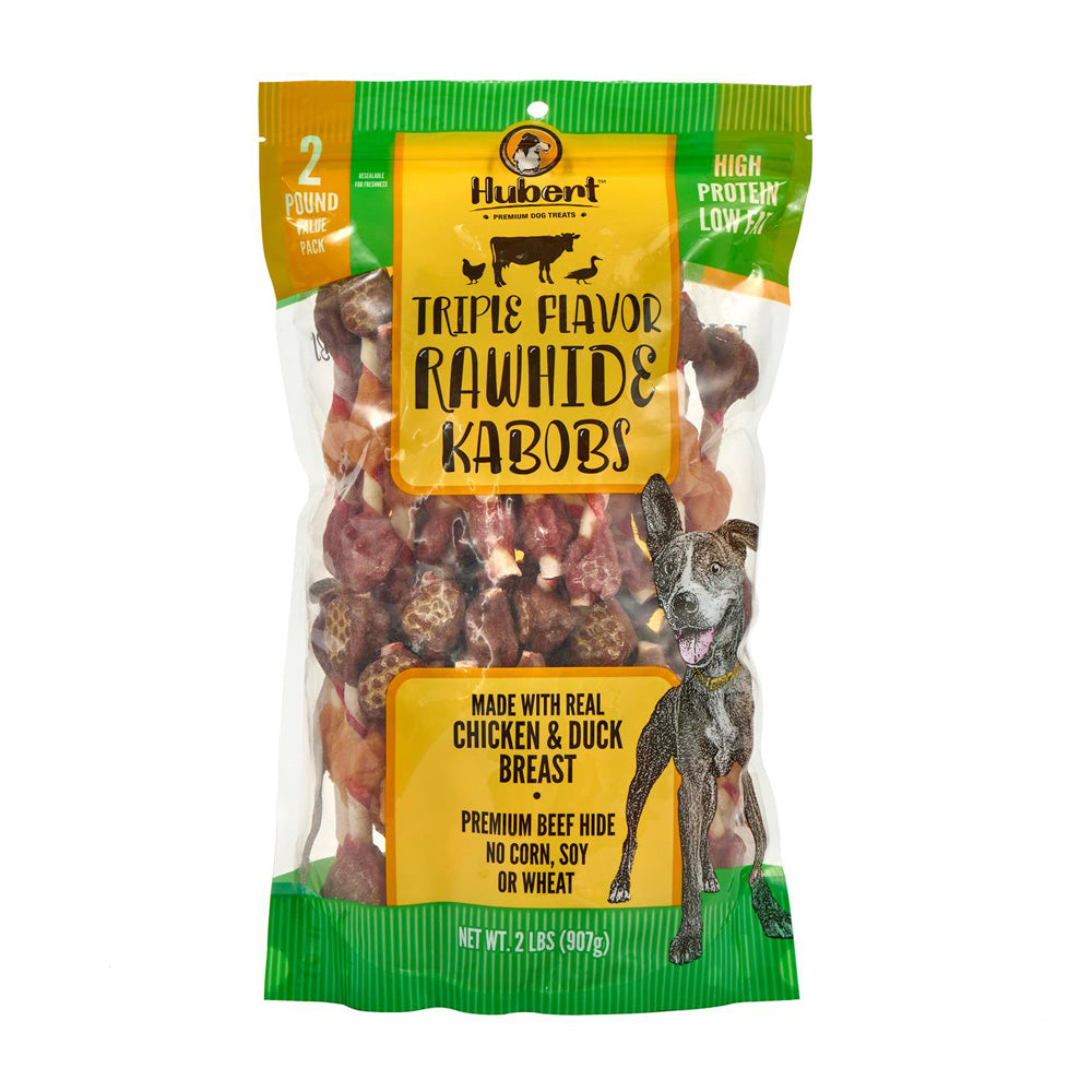 Premium All Natural Triple Flavored Rawhide Kabob Treats for Dogs - 2 lbs Resealable Pack